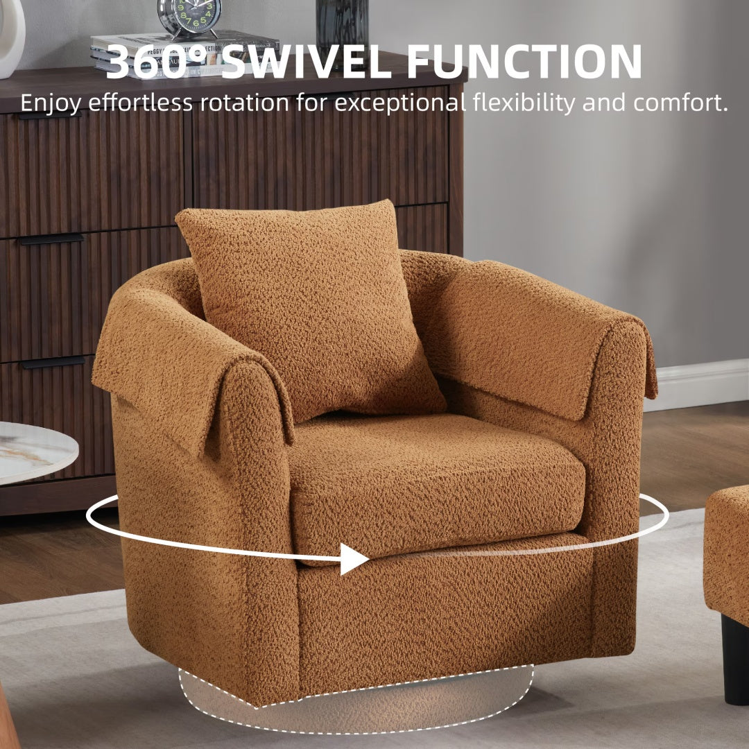 Swivel Accent Chair With Ottoman Set, Modern Chenille Barrel Armchair With Removable Back Pillow & 2 Armrest Covers For Living Room, Bedroom, Office, Yellow