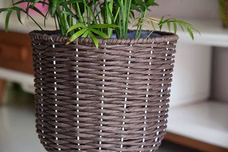 Rattan Woven Wood Simple Woven Flower Floor Basket Set Living Room